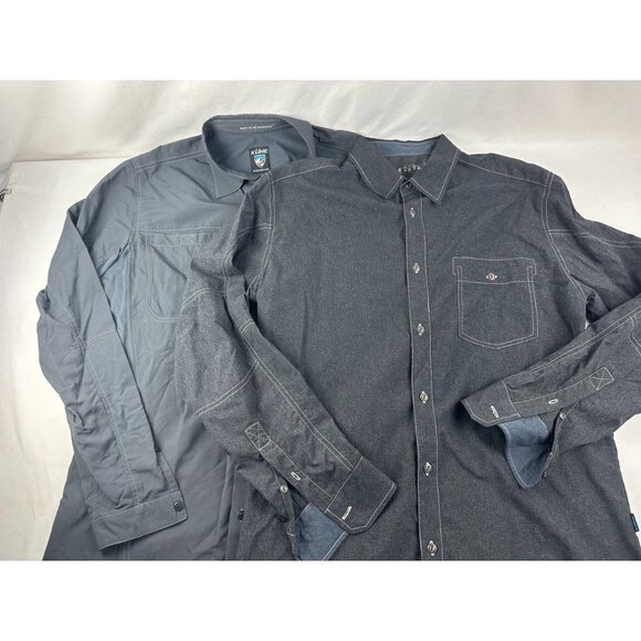 KUHL Bundle Lot of 2 Button Down Long Sleeve Shirt Mens M Charcoal Gray Nylon Ou - Picture 1 of 15